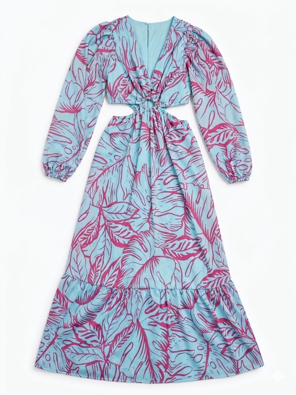 Jessica Simpson Light Blue & Magenta Cutout Maxi Dress